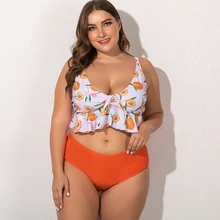 Купальный костюм большого размера с принтом из двух частей, купальник, комплект бикини размера плюс 4XL 5XL, купальные костюмы для женщин, бикини, пляжная одежда для женщин