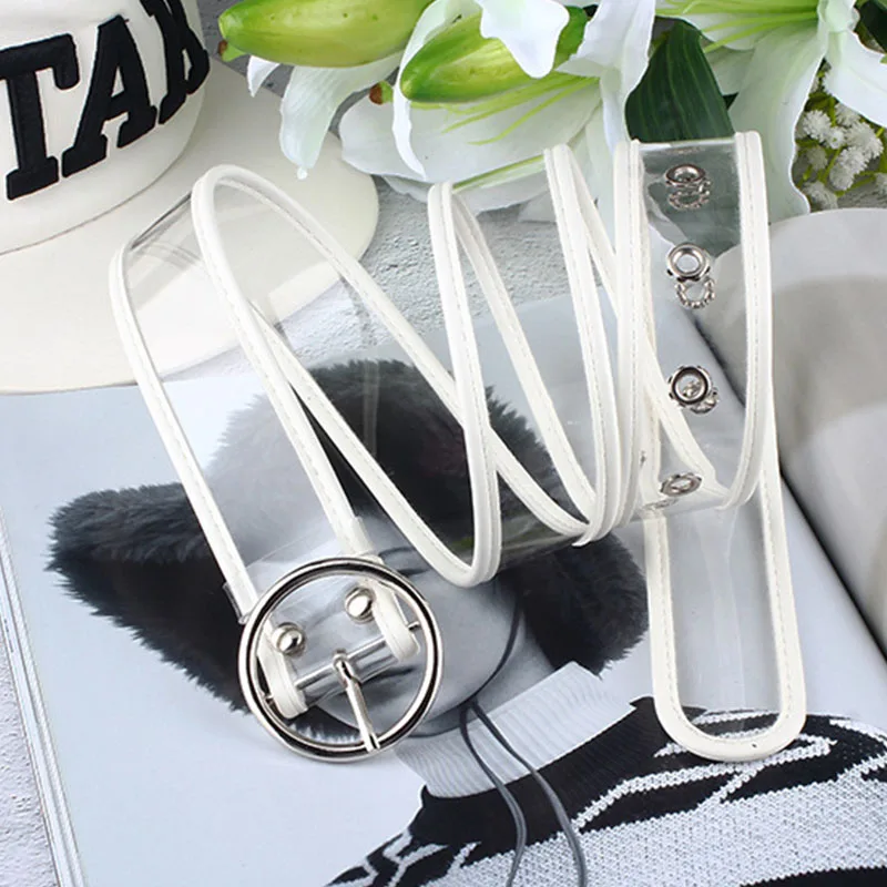 New Design Women Transparent Belt Heart Round Square Metal Pin Buckle Waist Dress Jeans White Fashion Waistband Straps Z40