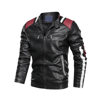 

Colorblock Casual Men's Leather Jacket Trend Stand Collar Spring Autumn Leather Jacket Youth Jacket PU Zipper Fall Winter Coats