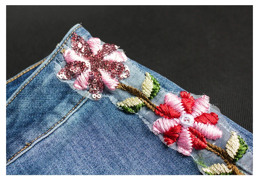 Women's Jeans New Slim Stretch Jeans Side Embroidery Pattern High Waist Pattern Pants Jeans Autumn Winter Pants