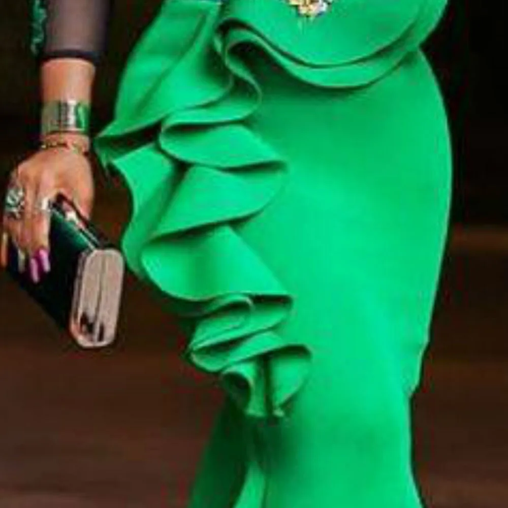 Зеленые Длинные Юбки Русалки для женщин осень зима Асимметричные оборки Boadycon высокая Талия Вечерние макси юбки для женщин