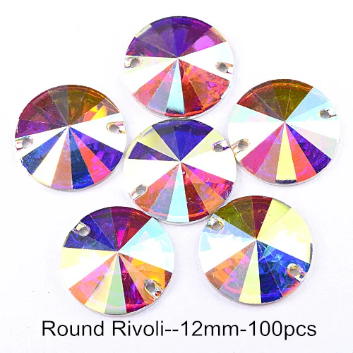 12mm-100pcs Смола Кристалл AB смолы Круглые пришивные стразы с плоским основанием пришивные стразы для одежды B3649 - Цвет: 12mm-100pcs