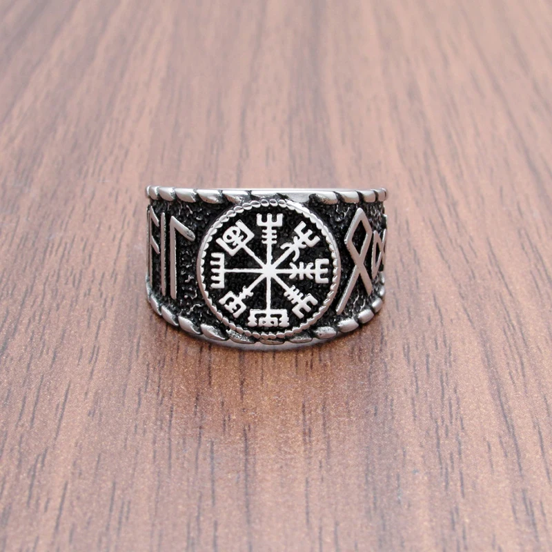 Punk Silver Color 316L Stainless Steel Viking Norse Mythology Odin Ring Men's Amulet For Him Creativity Gift 4