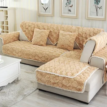 

Simple Plush Sofa Cushion Cover Thick Non-slip Solid Color Sofa Cloak Towel Super Warm Fabric