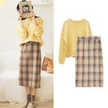 Классный твидовый в клетку юбка высокая талия очень красивая леди вид осень с разрезом сбоку Женская миди юбка куртка Femme Falda Mujer Gonne'll