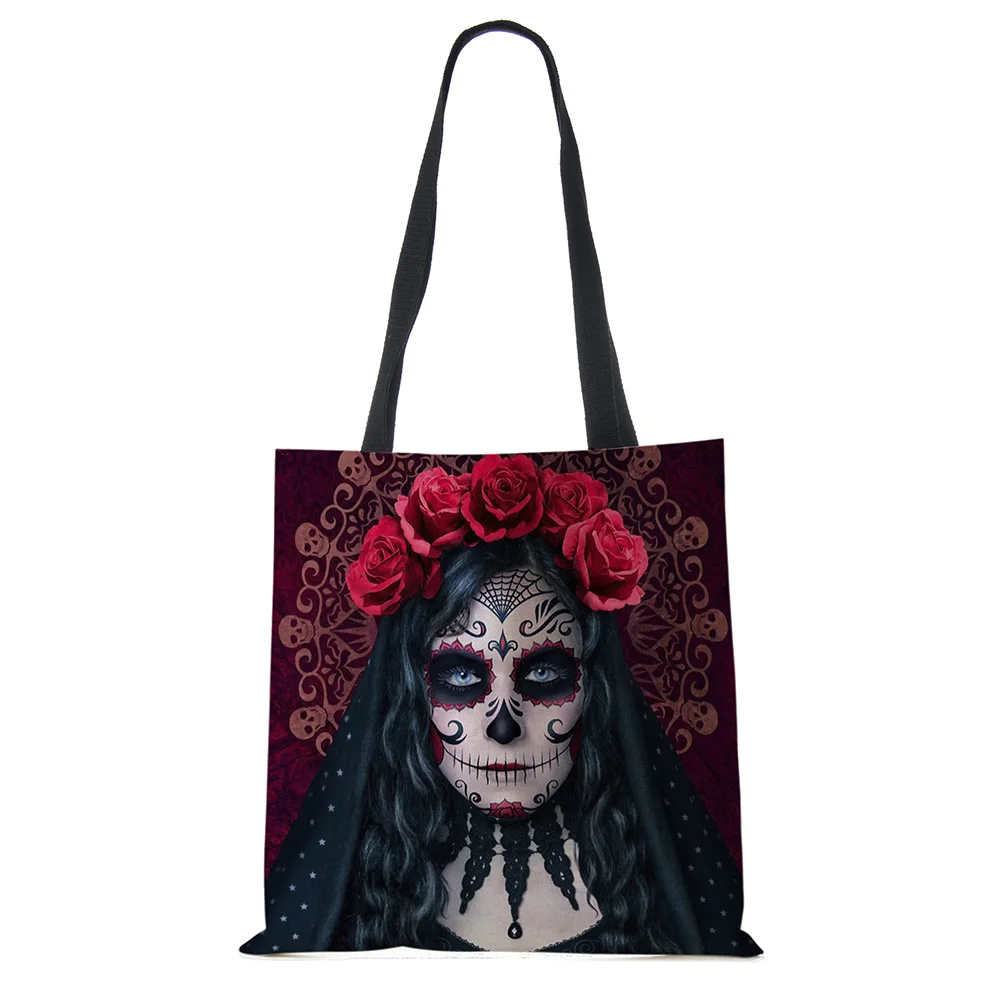 Day of the Dead Floral Skull Print Tote Bag Handbags for Women Halloween Sugar Skull Girl Shoulder Bags Large Capacity wristlet wallet