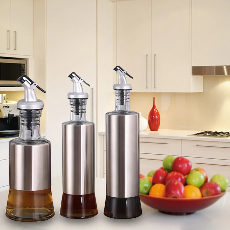 YOMDID Kitchen Glass Oil Bottle Stainless Steel Leak proof Soy Sauce