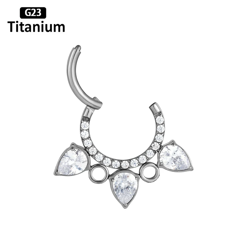 G23 Titanium Piercing Earrings Nose Rings Zircon Hight Segment Rings Clicker Open Small Nose Septum Helix Piercing Body Jewelry