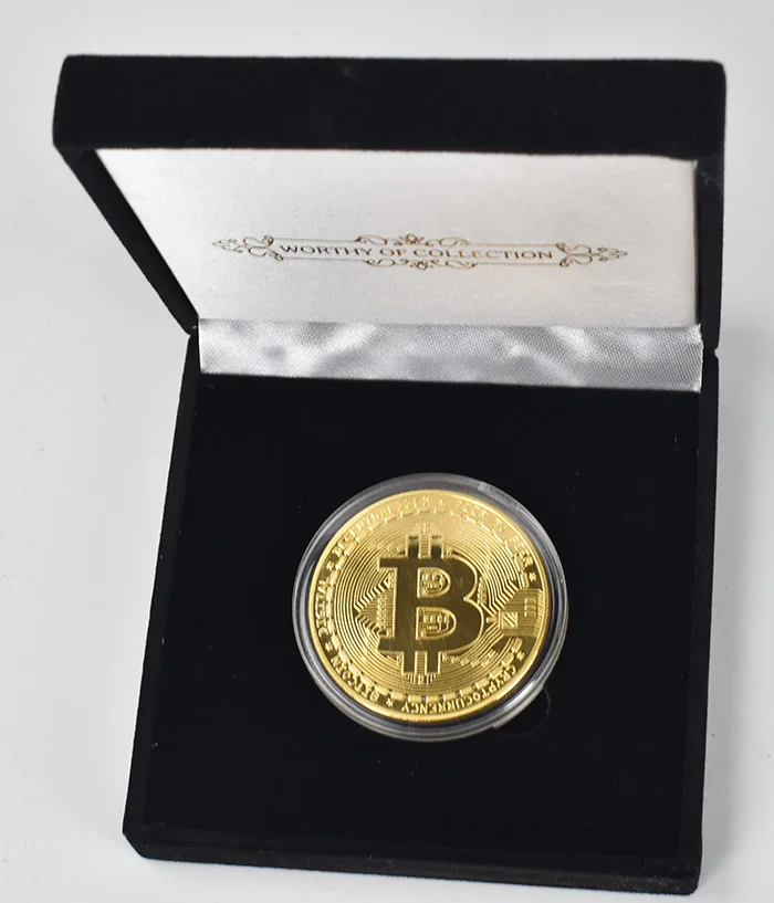

Gold Plated Hot sale Bitcoin Coin Bit Coin with black gift box Packaging Metal Commemoration Coin