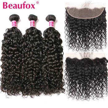 Beaufox Malaysian Water Wave 3 Bundles With Frontal Closure Remy Human Hair With Closure Lace Frontal Closure With Bundles 1