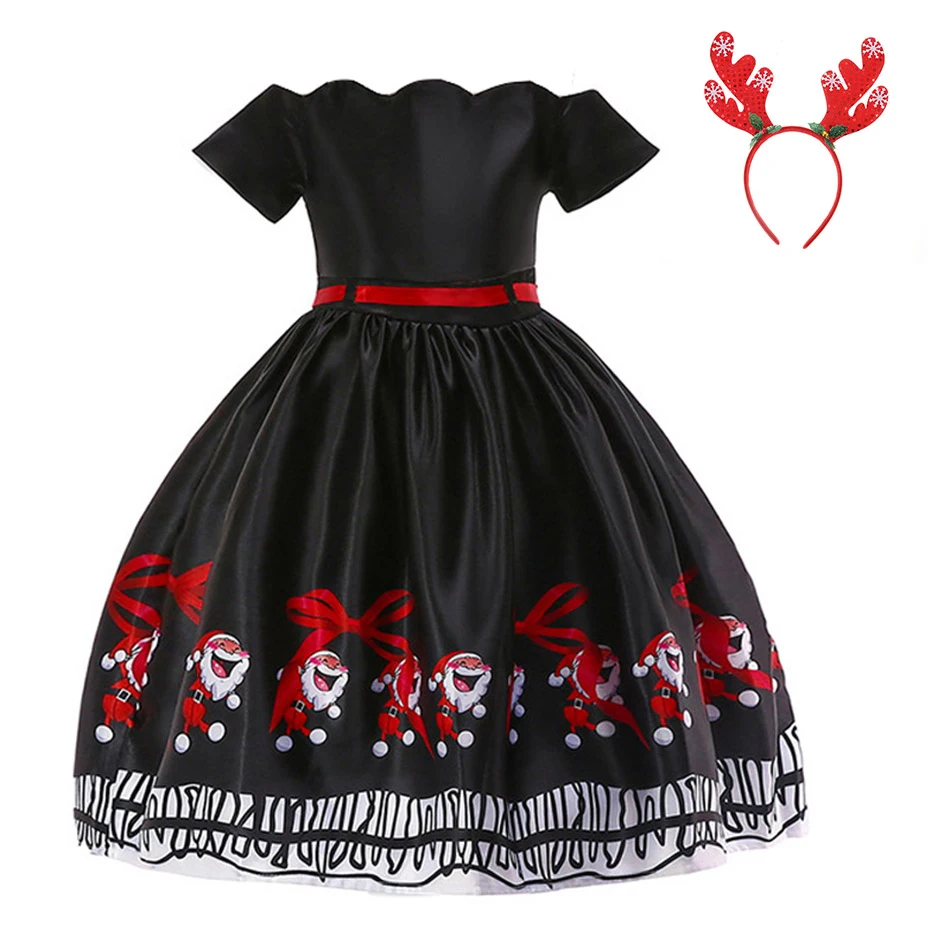Dress 10 Великолепное красное рождественское праздничное платье с повязкой на голову для девочек, рождественское бальное платье, детская одежда с принтом Санта Клауса платья с открытыми плечами - Цвет: Dress 10