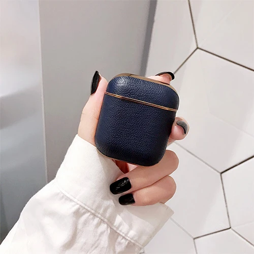 Высококачественный чехол из натуральной кожи для Apple Airpods 1 2, чехол, аксессуары, защита, роскошный модный наушник с Bluetooth сумкой - Цвет: Синий
