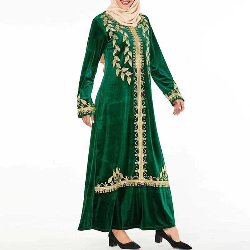 green dress Размера плюс, зимняя бархатная Абаи Дубай турецкий хиджаб мусульманский платье Ислам ic Костюмы Абая для женщин Кафтан Moroc костюм, накидка, Восточный халат, халат Ислам - Цвет: green dress