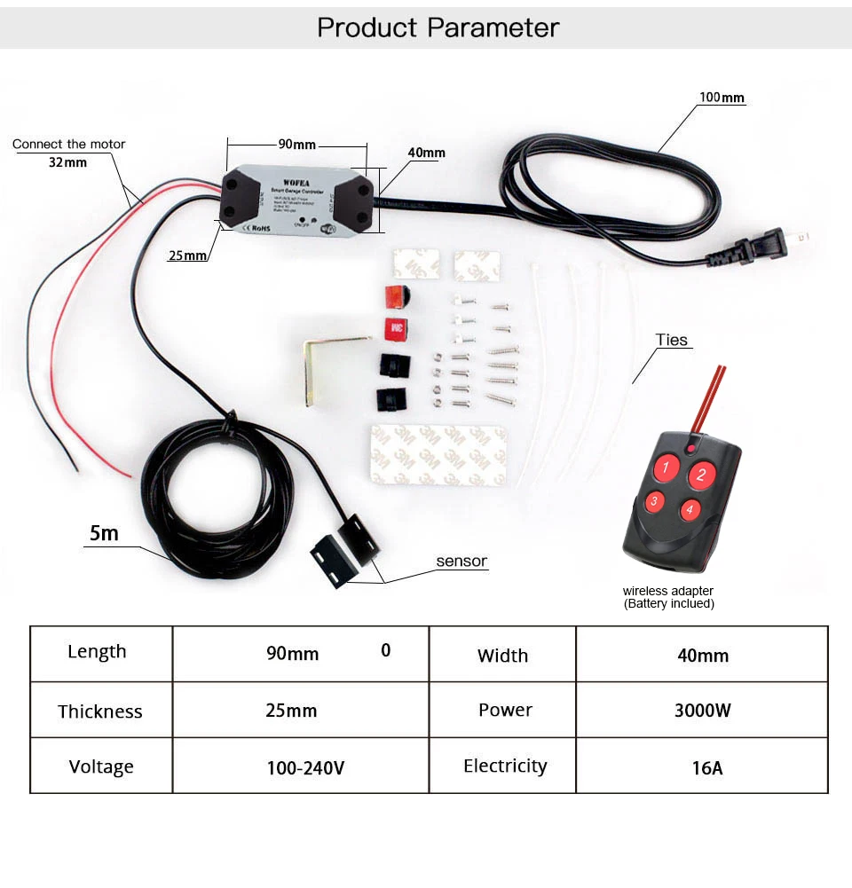 Wofea Universal Smart Garage Door Opener Controller for Assurance+2.0