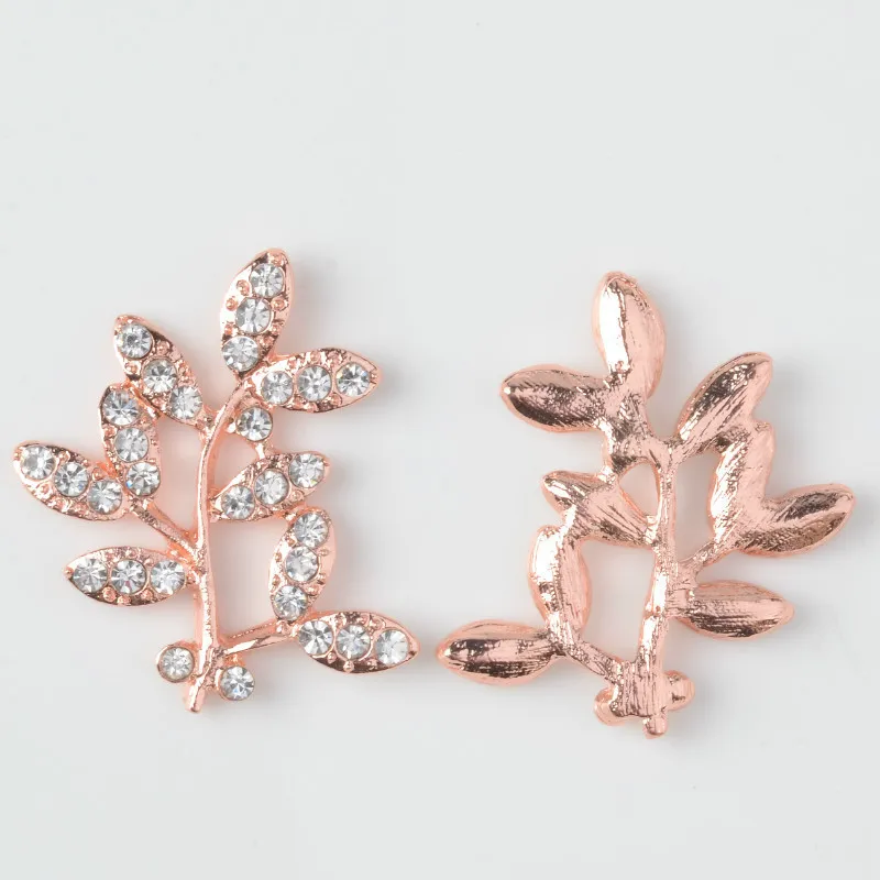10 PCS 30*33mm Metal Alloy Rose Gold Color Branches Crystal Rhinestone