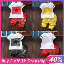 Комплект одежды из 2 предметов для маленьких мальчиков и девочек, клетчатый топ с надписями и звездами+ штаны, комплект одежды, одежда для девочек Одежда для мальчиков Conjunto Infantil