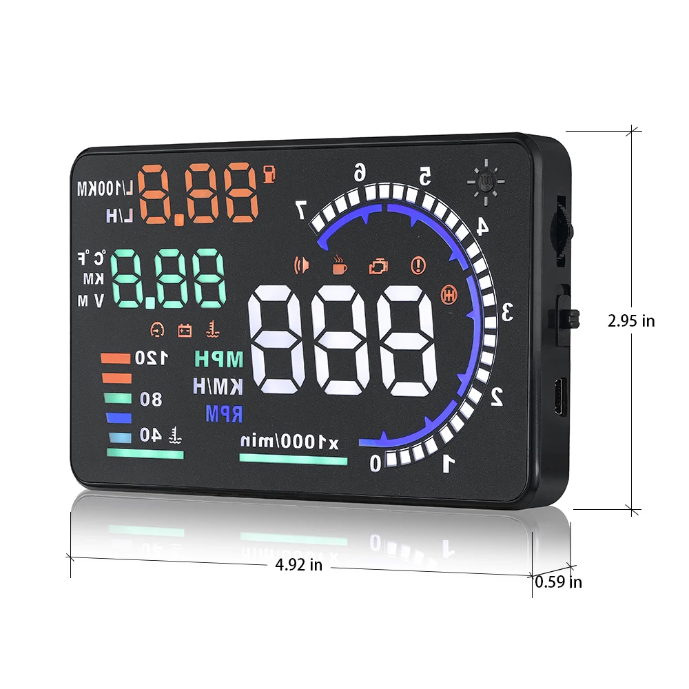 OBD2 HUD Автомобильный дисплей 5," светодиодный проектор на ветровом стекле OBD сканер скорости топлива Предупреждение сигнализации данные диагностический инструмент A8 Автомобиль HUD