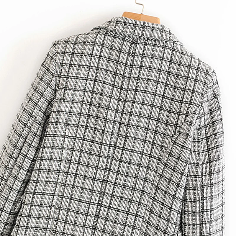 Винтажный шикарный костюм, пиджак в клетку для женщин осень зима twill твидовая куртка двубортное пальто ветровка Англия уличная