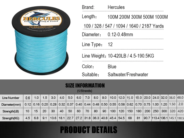 HERCULES Super Cast 500M 547 Yards Braided Fishing Line 100 LB