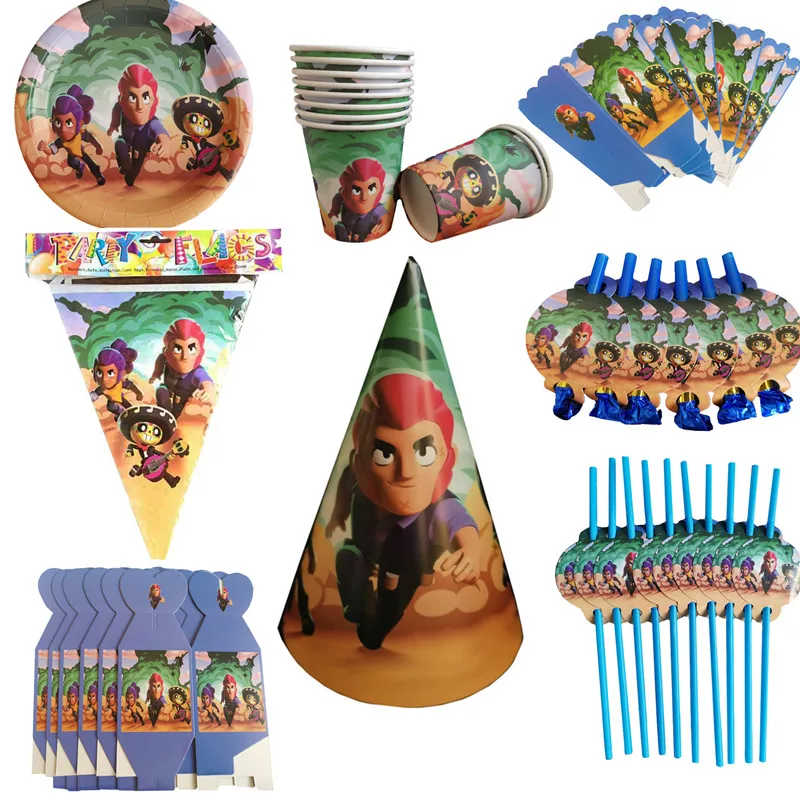 

Brawl Stars Game Cartoon birthday Party decoration set Action Figure Shirley Lyon Model Family Party Tableware Toy Child Gift