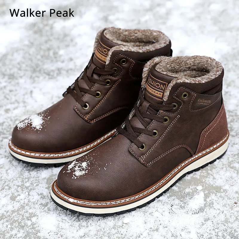 Online Botas de invierno para hombre con piel 2019 botas de nieve de tobillo cálido para hombres zapatos de cuero genuino calzado masculino moda de goma andador pico