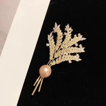 

Wheat Design Pearl Breastpin Settings Gold Color Women DIY Brooch Accessory