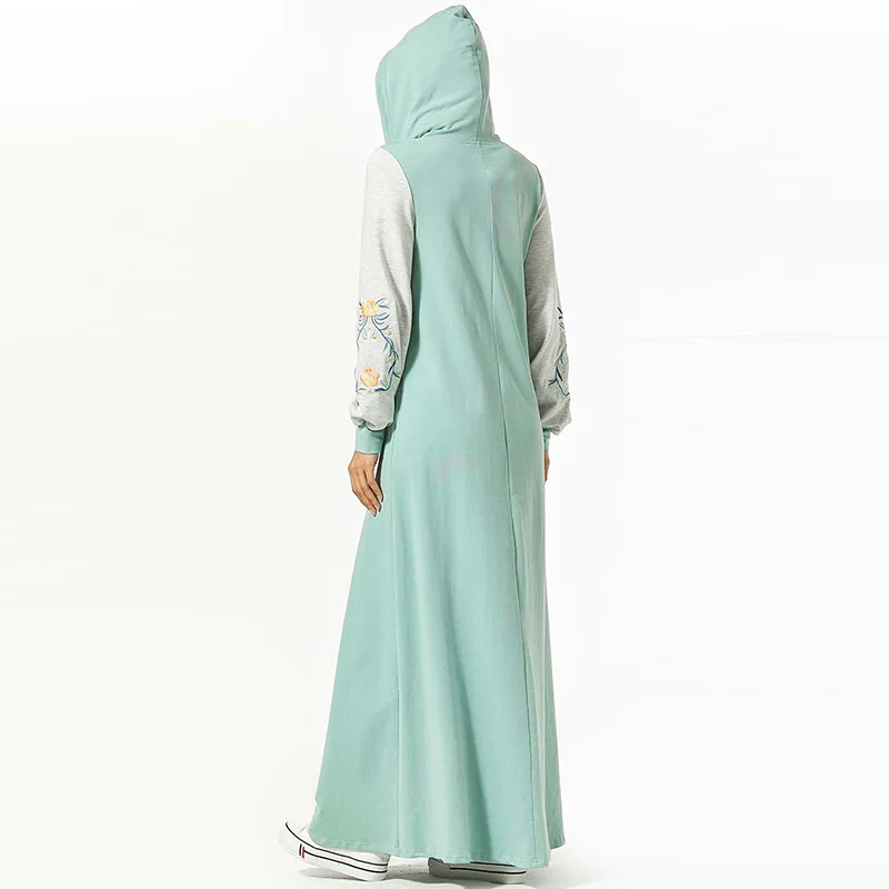 Abaya Saudi Arabia модное женское платье с капюшоном и карманом с вышивкой, длинное платье с длинным рукавом для мусульманской Дубаи