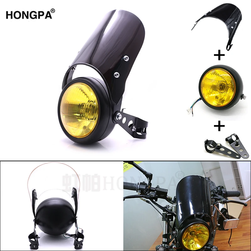 Universal Retro Motorcycle Vintage Cafe Racer headlight Fairing Windshield Bracket Mount headlamp Windscreen for Harley Bobber |