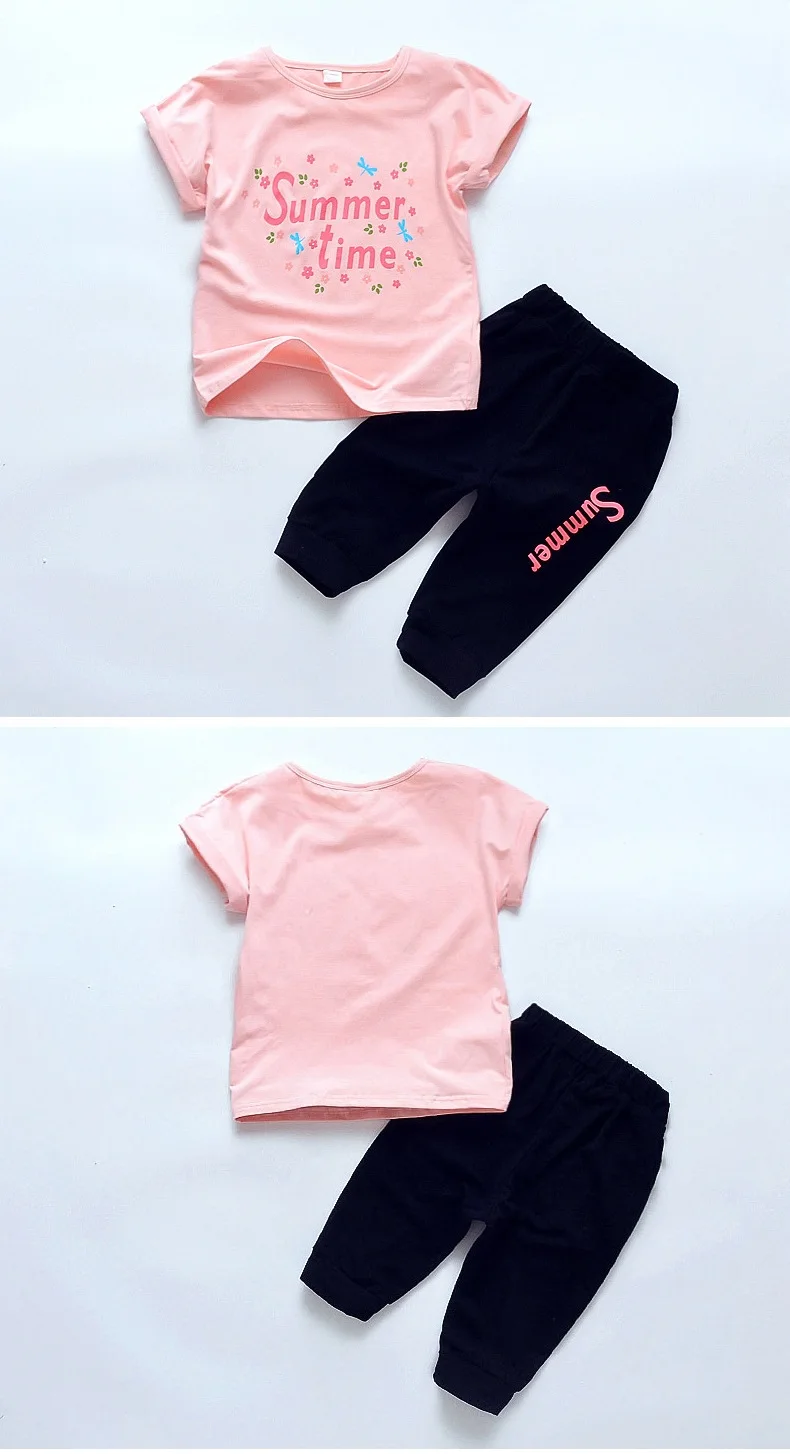 Girls Summer Letters Clothing Set Children T-Shirt+ Shorts Cotton Tracksuits Kids Casual 2Pcs Clothing Set 6-14T AA11771