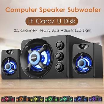 

LED Light 2.1 Desktop Computer Speaker Heavy Bass Subwoofer Home Combination Speaker USB Power Supply For PC Laptop Cellphone