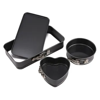 

3Pc baking plates kitchen cake mold heart-shaped circular rectangular baking plate heavy carbon non stick removable tray