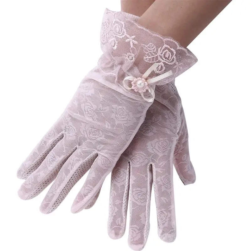 Light Pink Женские летние перчатки с защитой от ультрафиолета, противоскользящие перчатки, короткий светильник, свадебные перчатки для вождения, садоводства, активного отдыха - Цвет: Light Pink