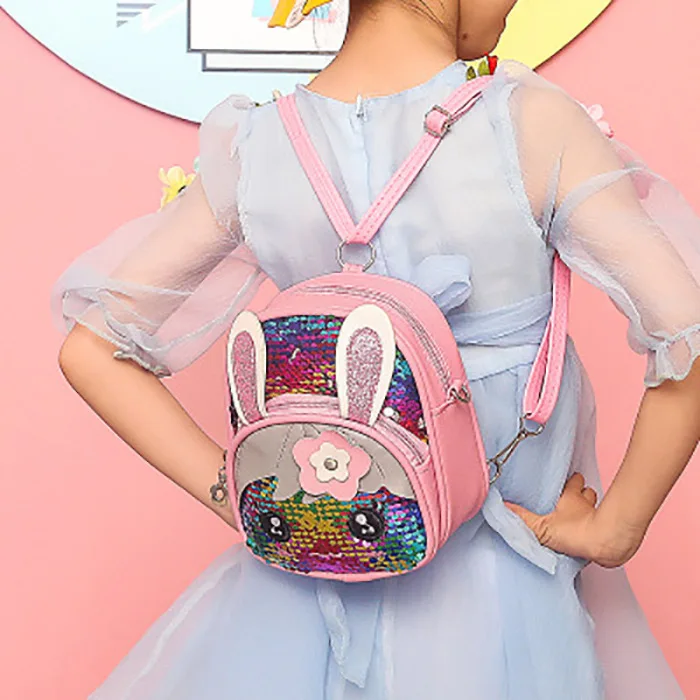 Детский рюкзак для девочек с блестками и милыми заячьими ушками, сумка через плечо, подарок LXX9