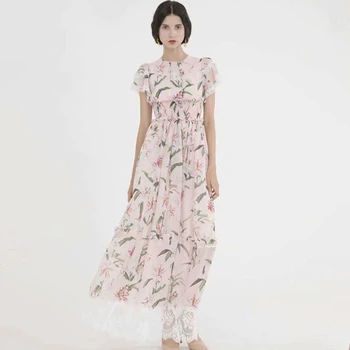 

VERDEJULIAY Runway Maxi Dress Women 2020 Spring High Quality Fashion New Lace Patchwork Ruffles Long Summer Dress Vestidos