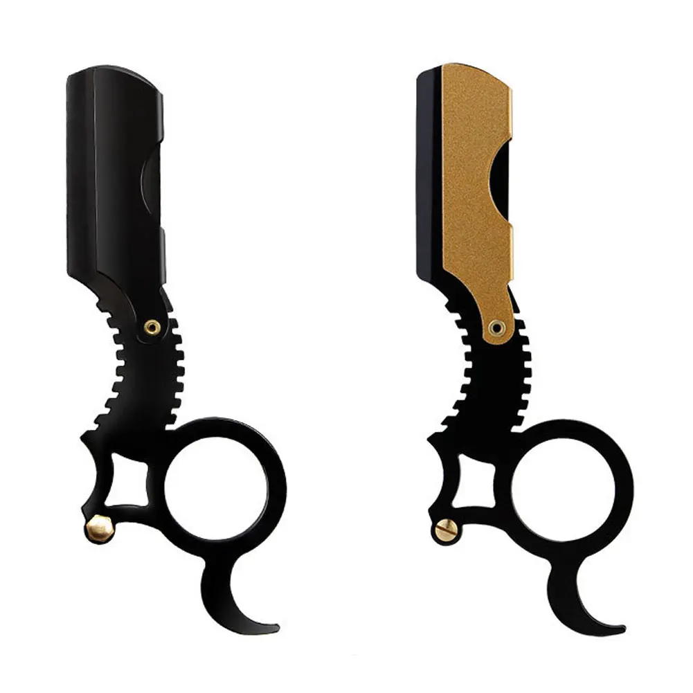 Maquinilla de afeitar portátil para hombre, cuchilla de mano, afilada, de acero inoxidable, para Barbero, cortadora de pelo recto Manual, para Barba, color dorado