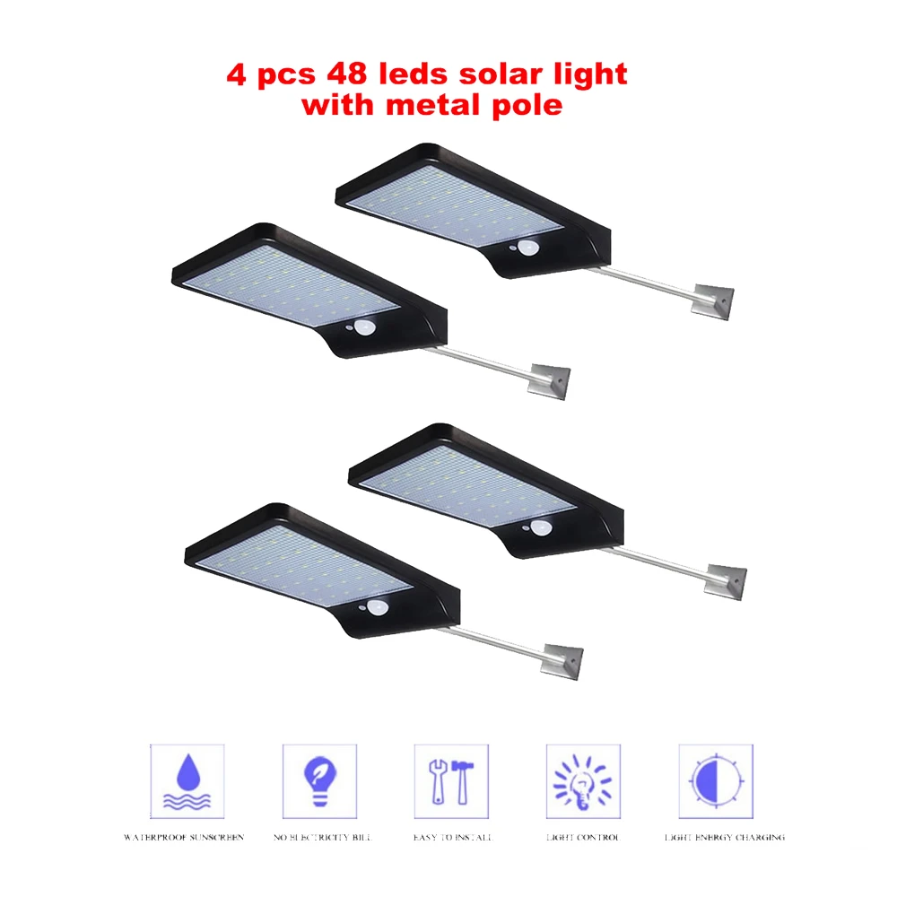 

2/4pcs 48 LED Solar Lights Power Solar Motion Sensor Outdoor Light,Solar Powered Wireless Waterproof Exterior Security Wall Ligh