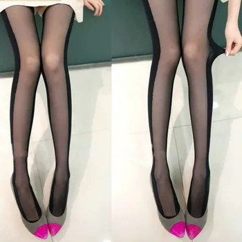 

Women Sexy Black and White Stitching Stealth Thin Slim Tights New Designs Ladies Stockings Cheap Velvet Cored Wire Pantyhose