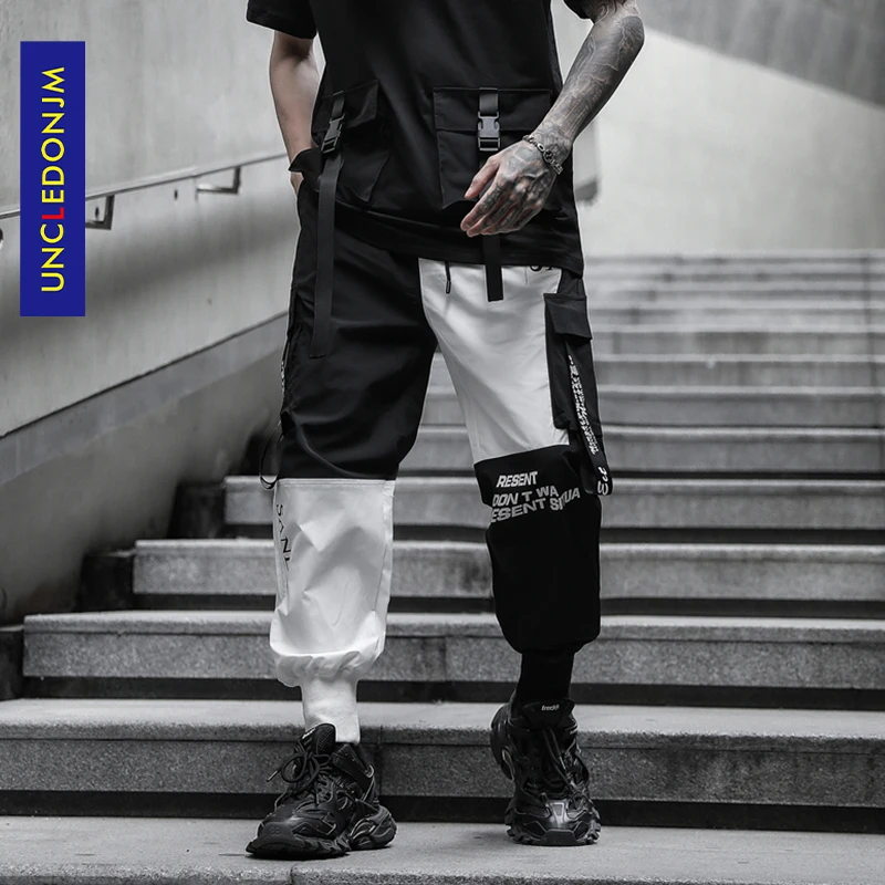 

UNCLEDONJM Japanese Colour Block Cargo Harem Pants Mens Casual Jogger Streetwear Hip Hop Streetwear Trousers Male Pants K808
