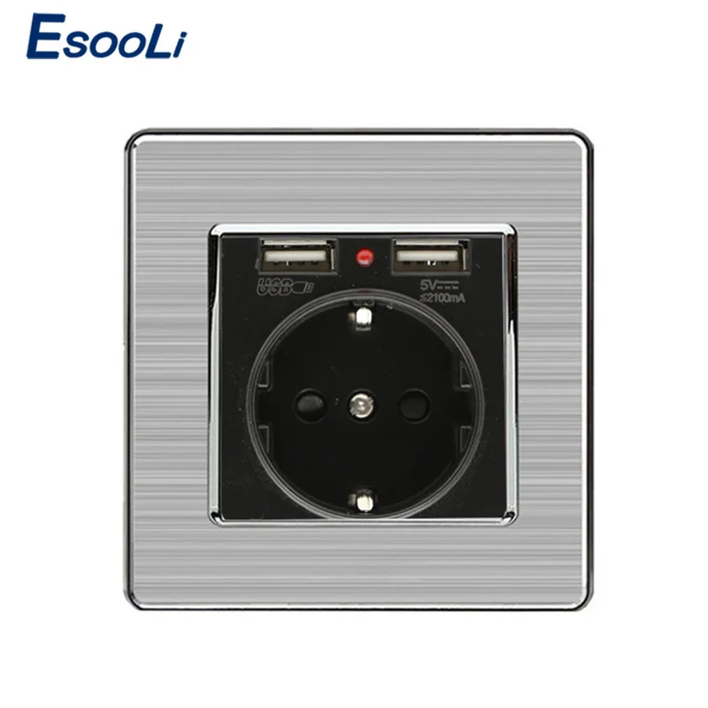 Esooli черное настенное зарядное устройство с двойным USB портом для зарядки 5 в 2 1 А