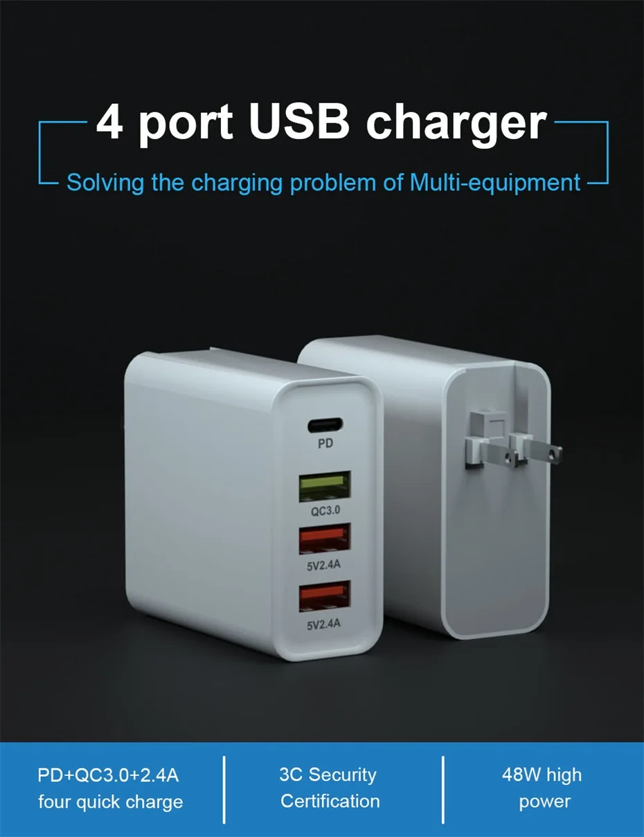 PD 48 Вт Быстрая зарядка QC 3,0 4 usb type C зарядное устройство для xiaomi 10 9 Apple Mac Phone 11 Pro Airpower зарядное устройство