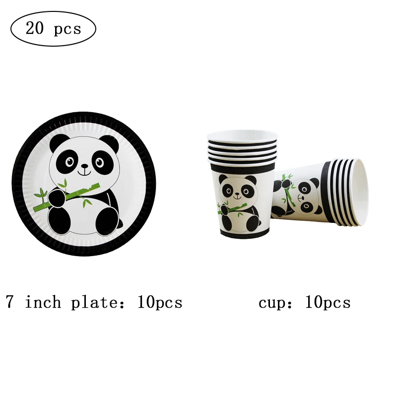 Мультяшная панда тема бумажная тарелка Маффин чашки одноразовые наборы посуды День Рождения украшения детский душ панда вечерние шары - Цвет: 20pcs set