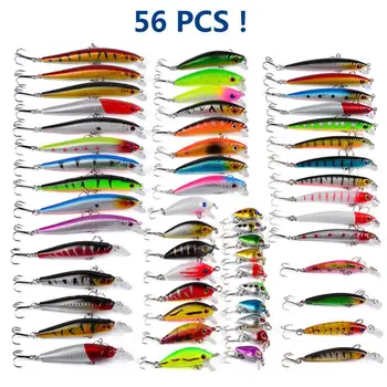 

56pcs /Lot Mixed Fishing Lures Bass Baits Crank Baits Fish Hooks Tackle Reflect External Light Attractive for Fishes