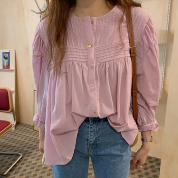 

ZCWXM Sweet Chic Solid Korean Women Tops and Blouses Pleated OL Casual Shirts Spring Girl Elegant Spring 2020 Blusas Mujer