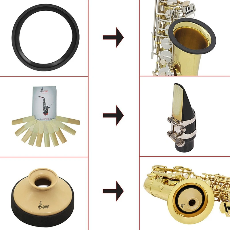 Dropship-Alto Saxophone Sax Accessory Kit Reeds+Practice Mute+Silencer Ring for Beginners Saxophone Players