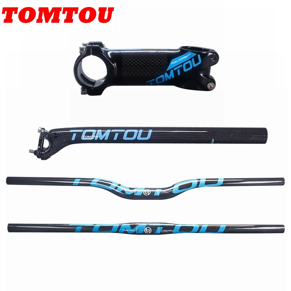 Tomtou Blue Glossy 3k Carbon Fiber Handlebars Sets Bicycle Steering