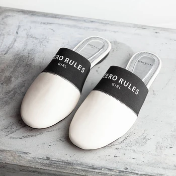 

Plus Size 34-41 Women Round Toe Slippers Female White Comfortable Flats Ladies elastic mules Slip-on Fashion Designer Shoes