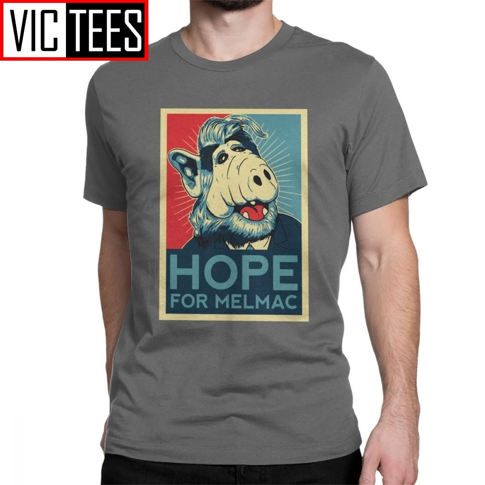 

Hope For Melmac Yes We Can Parody With Alf T Shirts Men Cotton T-Shirt Round Collar Tv Shumway Sitcom Cat Alien Tee Shirt
