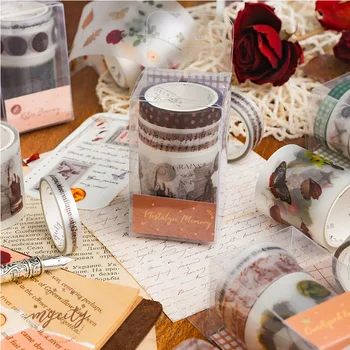 

Retro Sunset Series Decorative PET Adhesive Tape Stamp Flower Masking Washi Tape Set DIY Scrapbooking Sticker Label Stationery