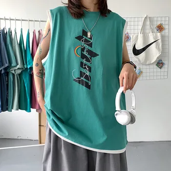 

Perth People Crew Neck Sleeveless Vest Men Loose Casual Sweatshirt Pure Cotton Summer New Products Lettered Printed T-shirt