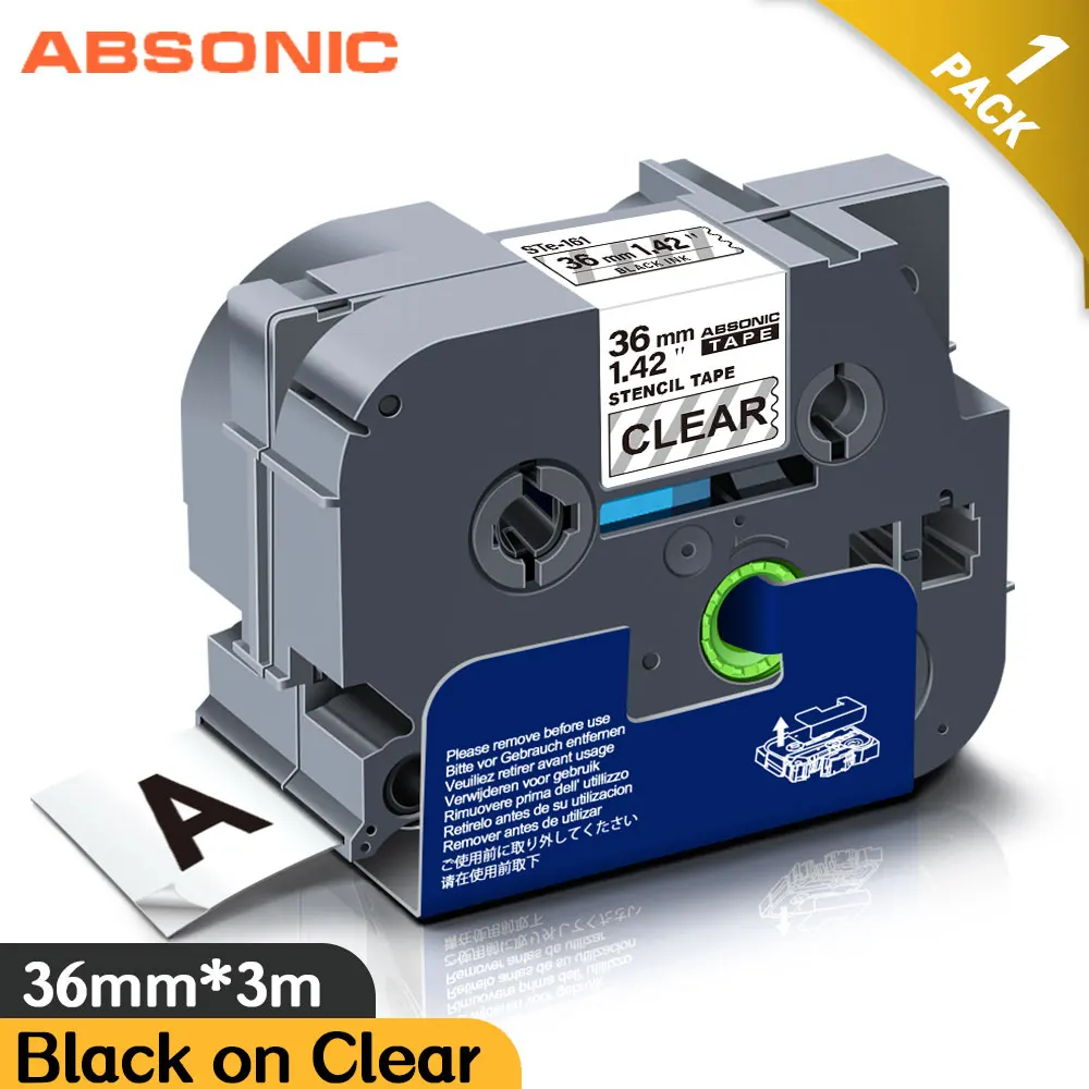 Absonic 36 мм STe161 этикетка для Brother STe-161 трафаретная лента черный на прозрачном